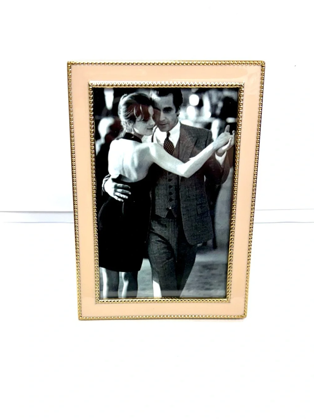 Tahari Home Picture Frame 4 x 6 Peach & Gold Beaded Trim Metal  F461010